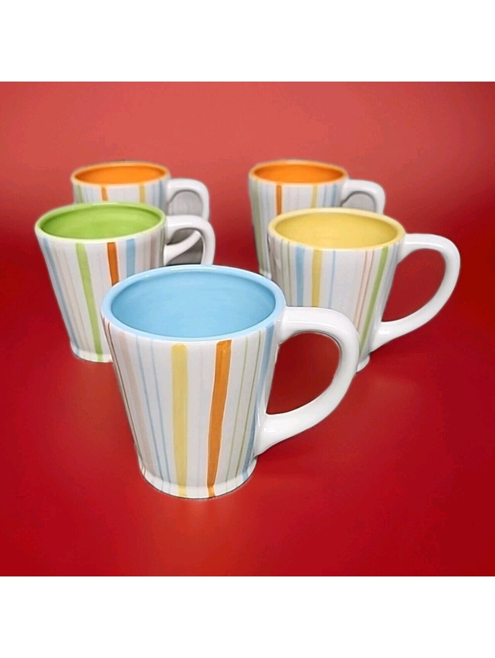 Laurie Gates Capri Mug Collection 10 oz Coffee Cups Stripe - Set Of 5
